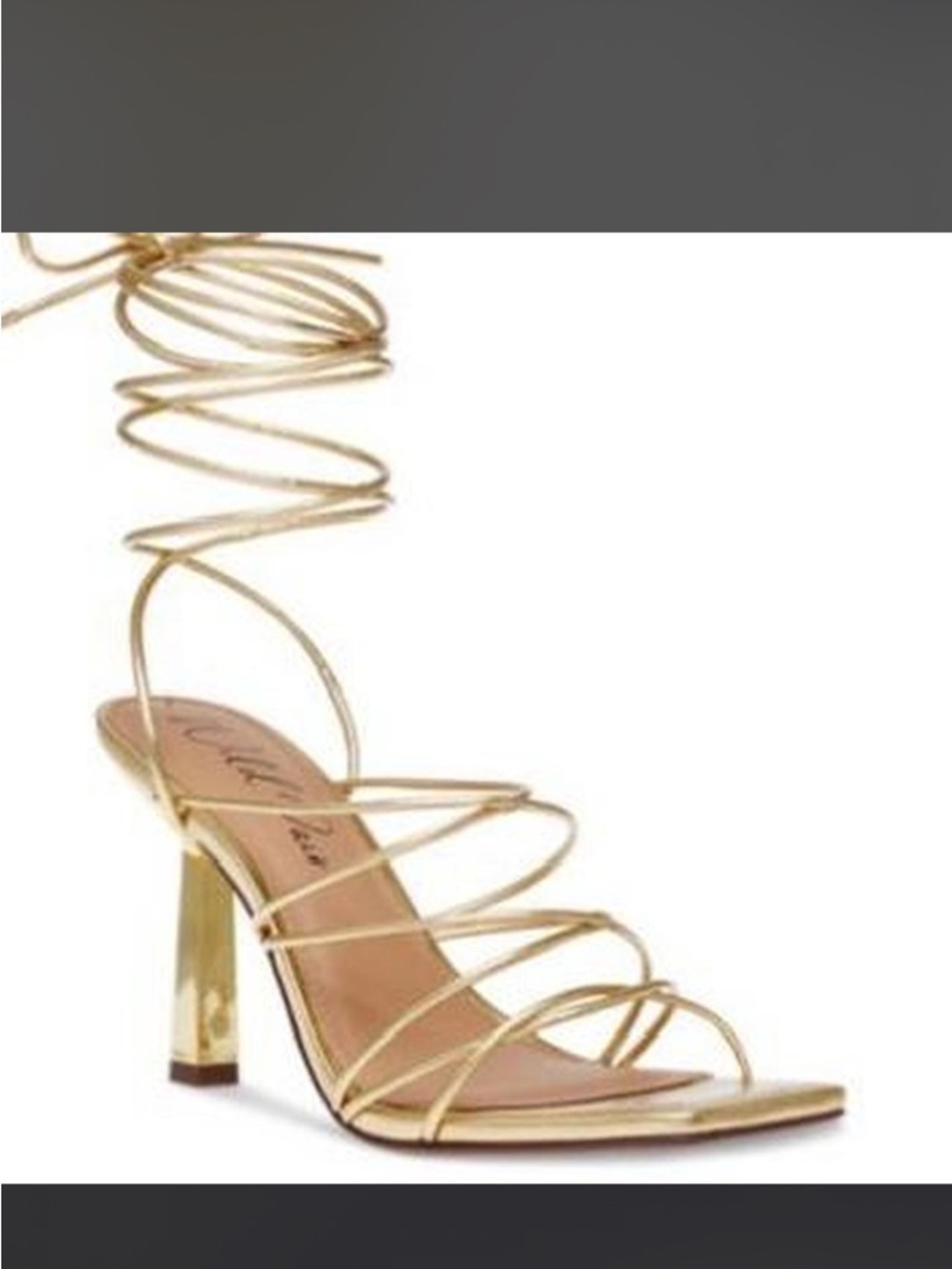 Wild Pair Gold Metallic Strappy High-Heel Sandal with Wrap Tie